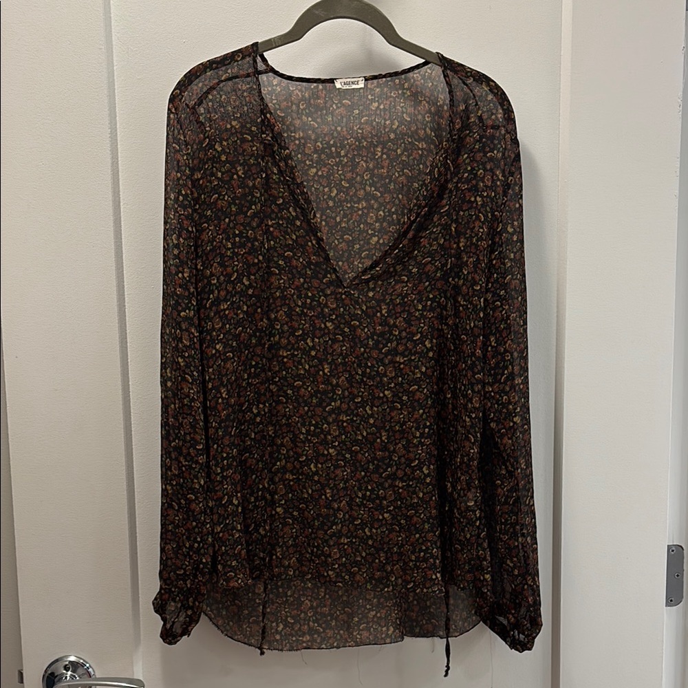 L'AGENCE Black Sheer Relaxed Blouse